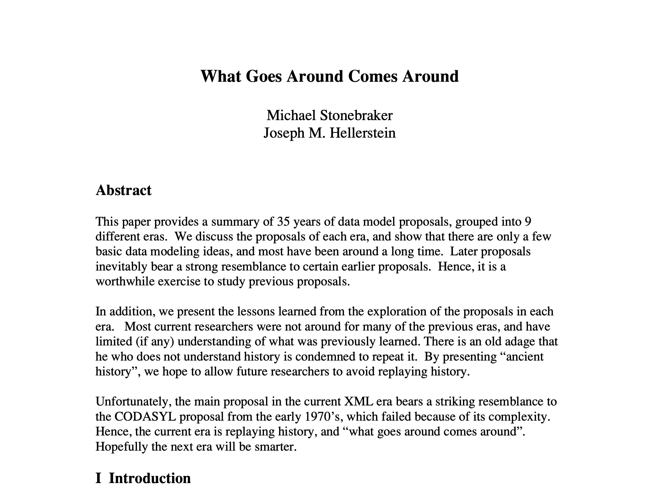 mstonebraker what goes around comes around