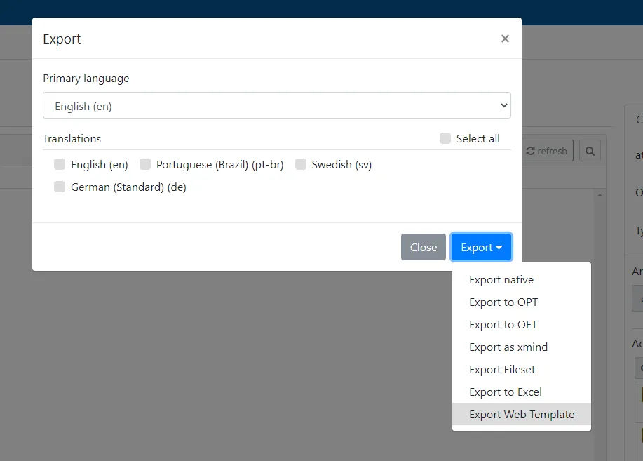 Export template as webtemplate