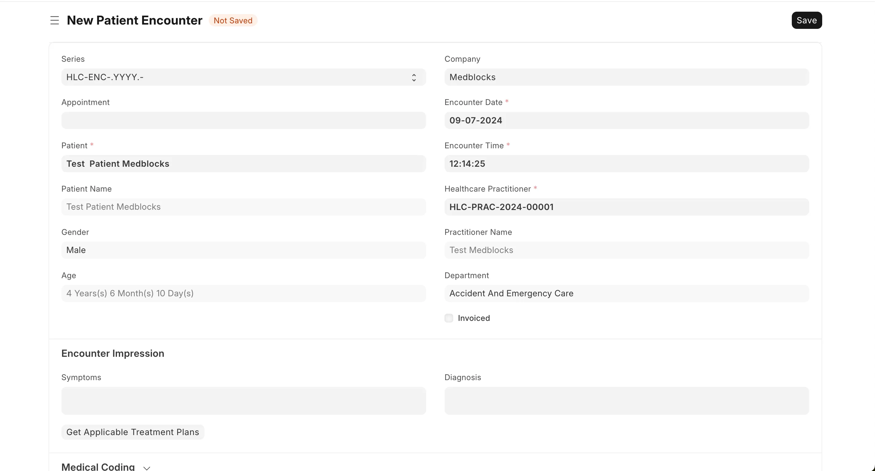 Creating Patient Encounter in ERPNext