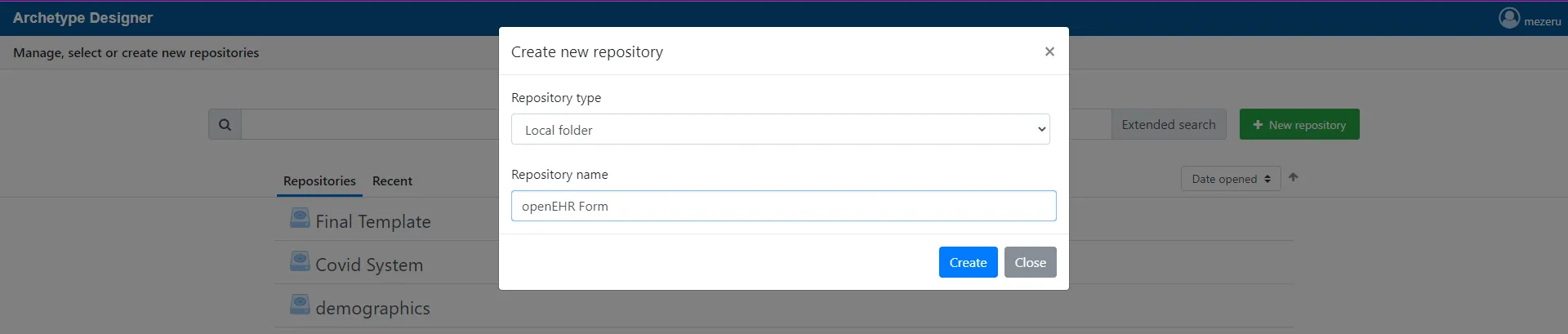 Creating a new Repository in Archetype Designer