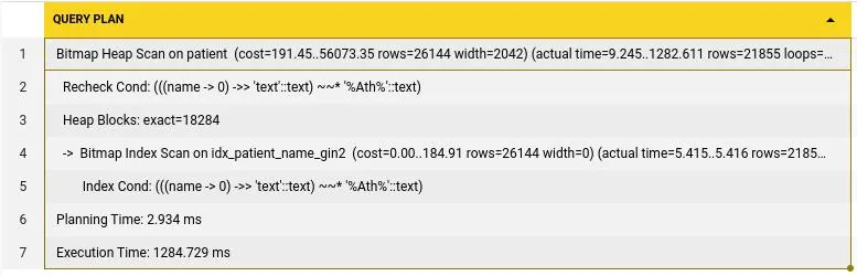 query plan for text search
