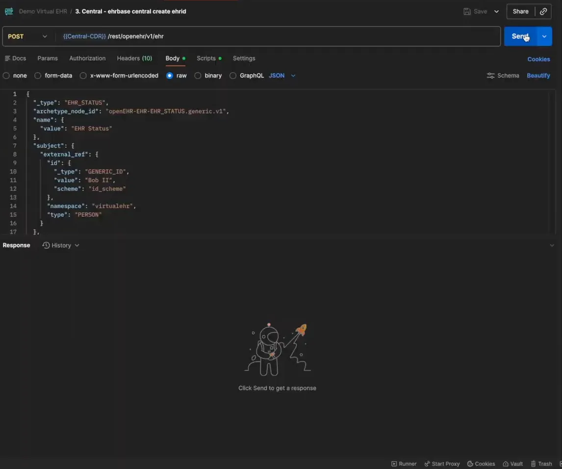 Create an EHR on the Central CDR