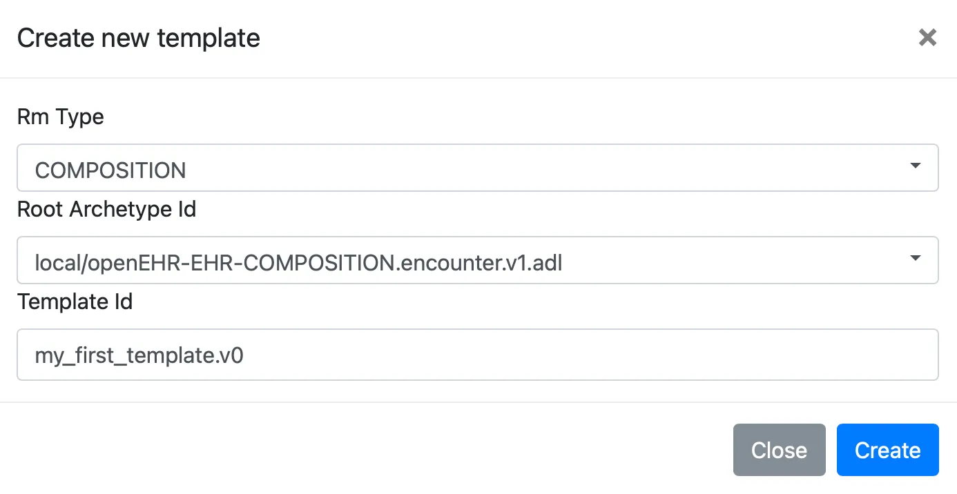 Create new template dialog box
