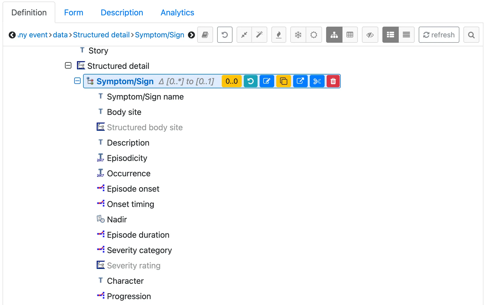 Symptom/Sign archetype viewed in the Archetype Designer