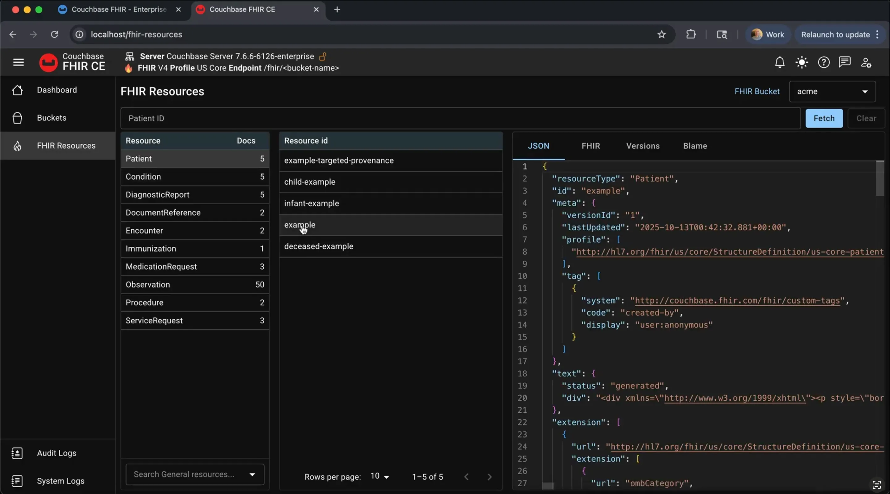 view fhir Patient on couchbase