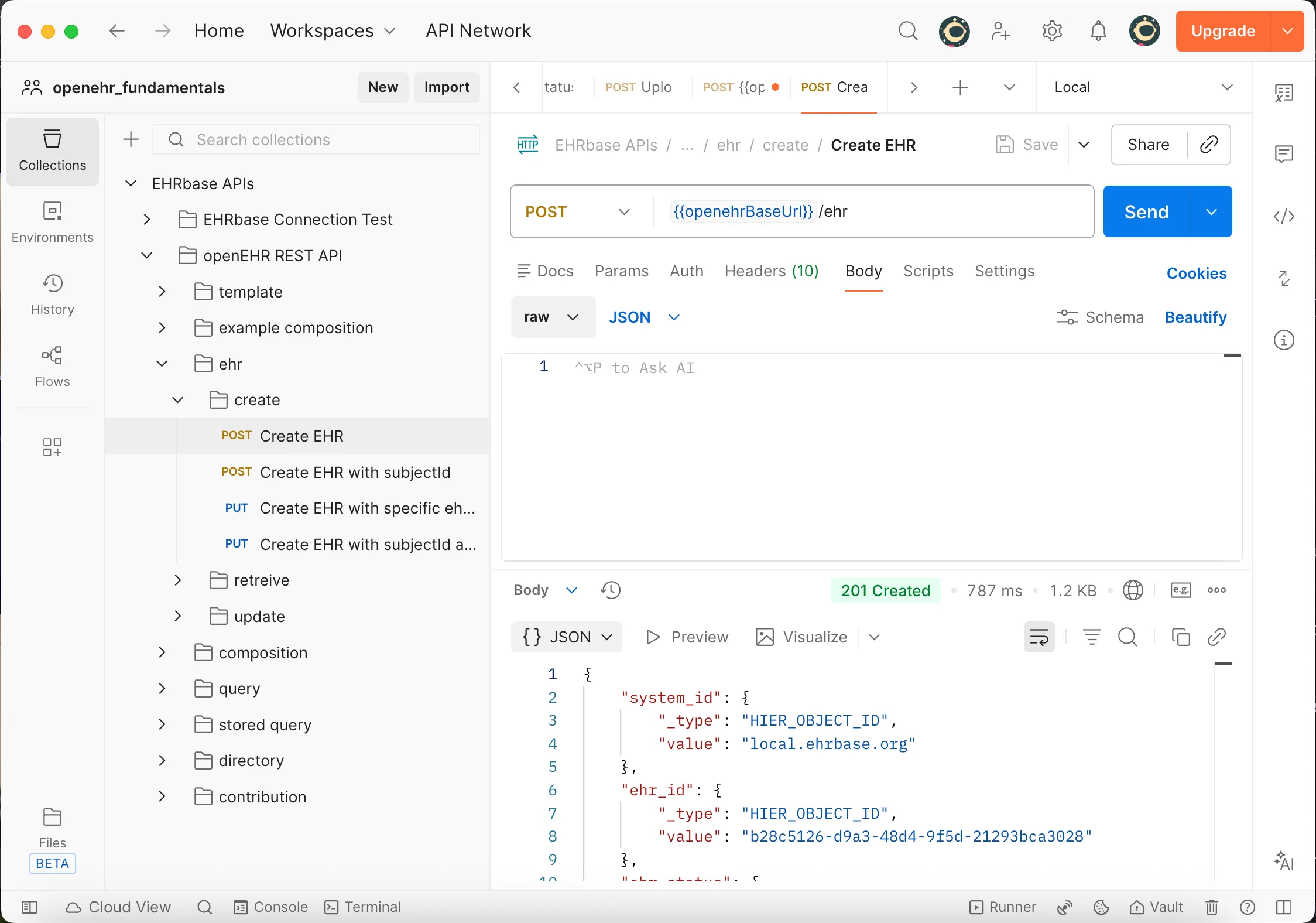 201 created response to creating EHR