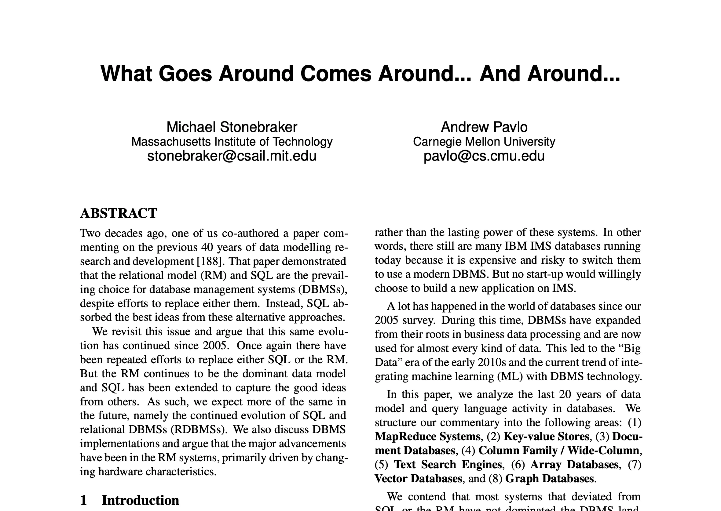 mstonebraker what goes around comes around and around