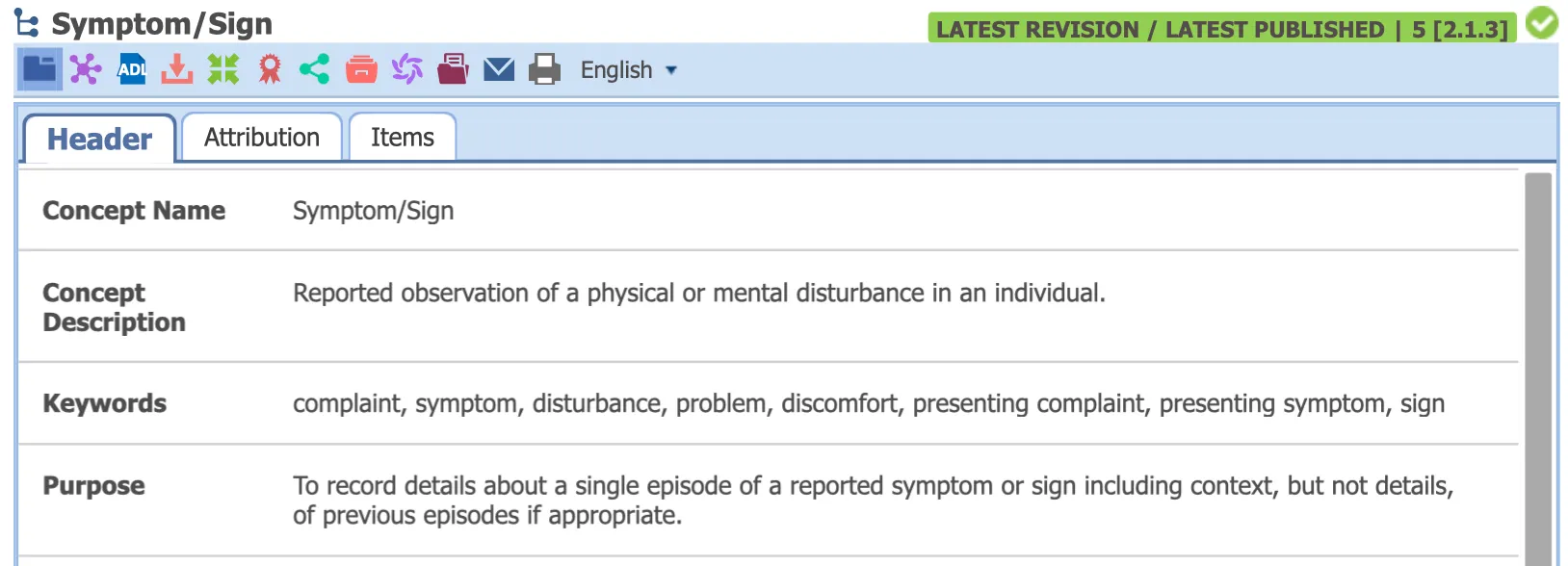 Header of the Symptom/Sign archetype