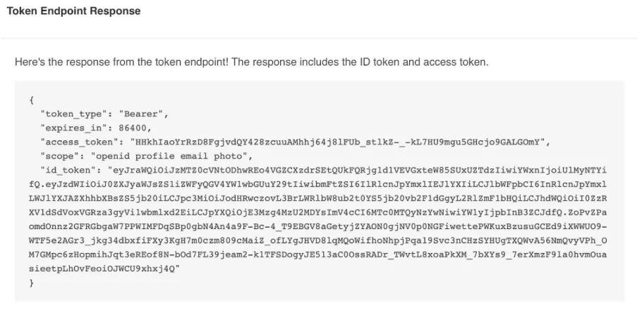 token endpoint response