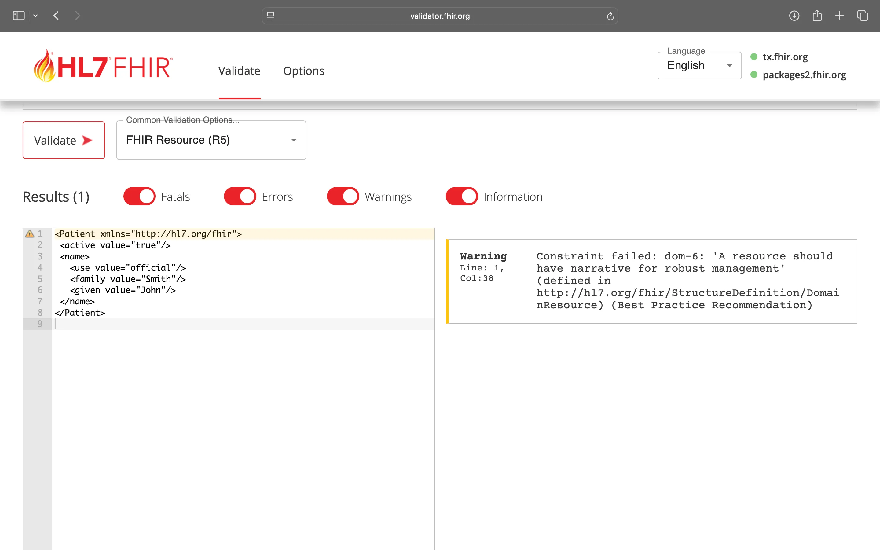validation testing output screenshot