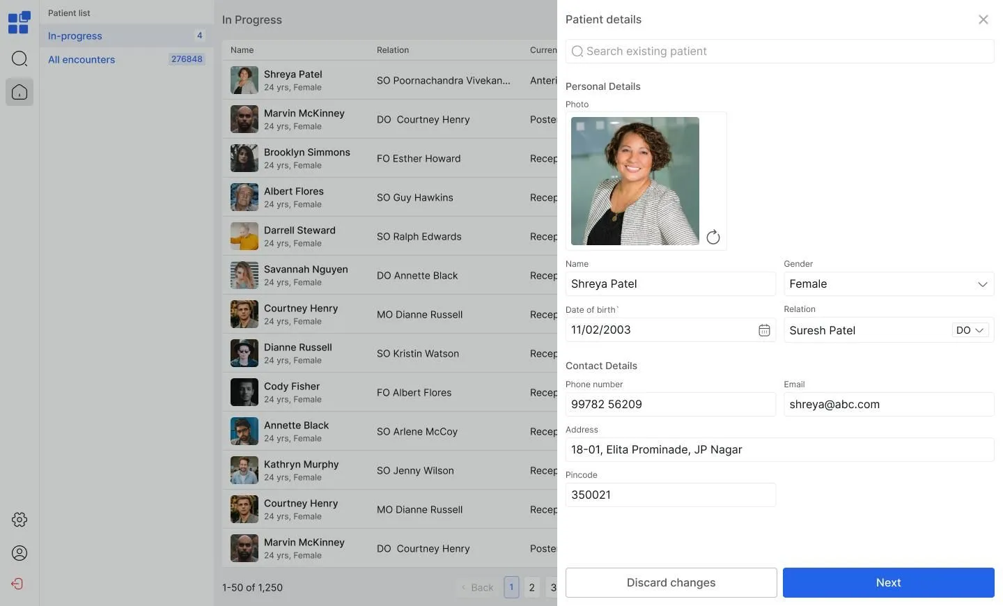 Patient details - Existing patient