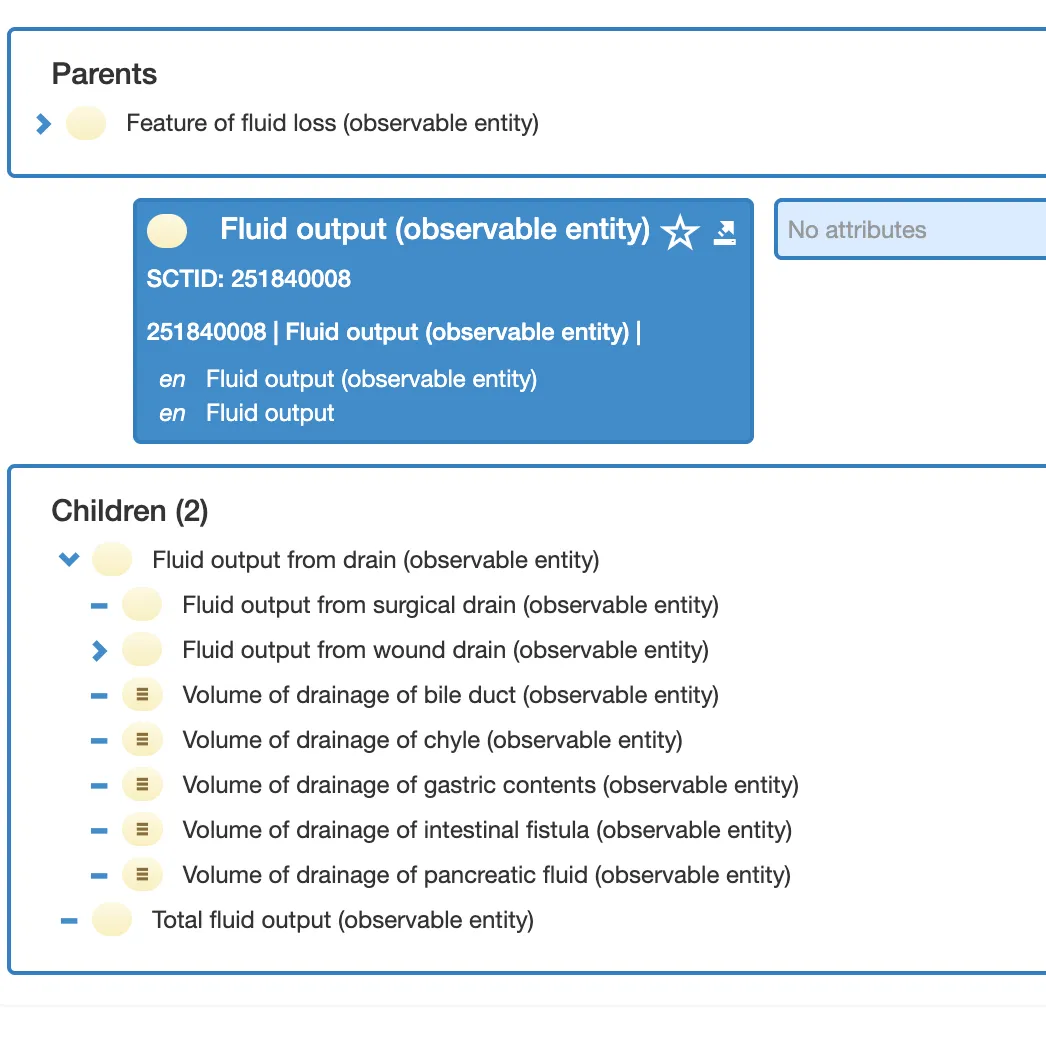 SNOMED concept for Fluid output (observable entity)