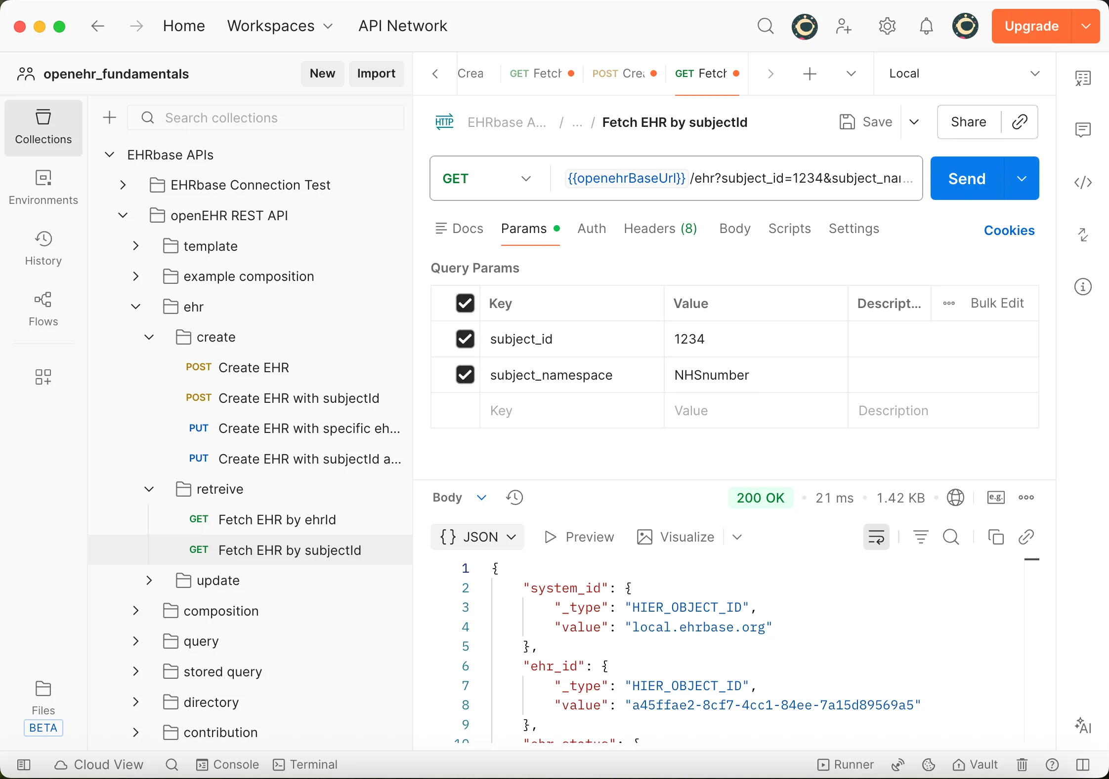 retrieve ehr by subject id and namespace