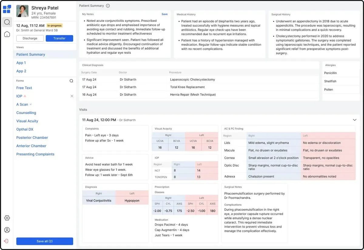 patient overview with detailed encounter view