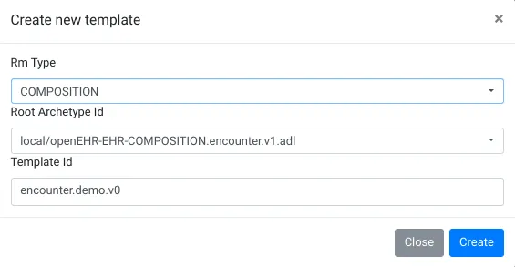 New template dialog box