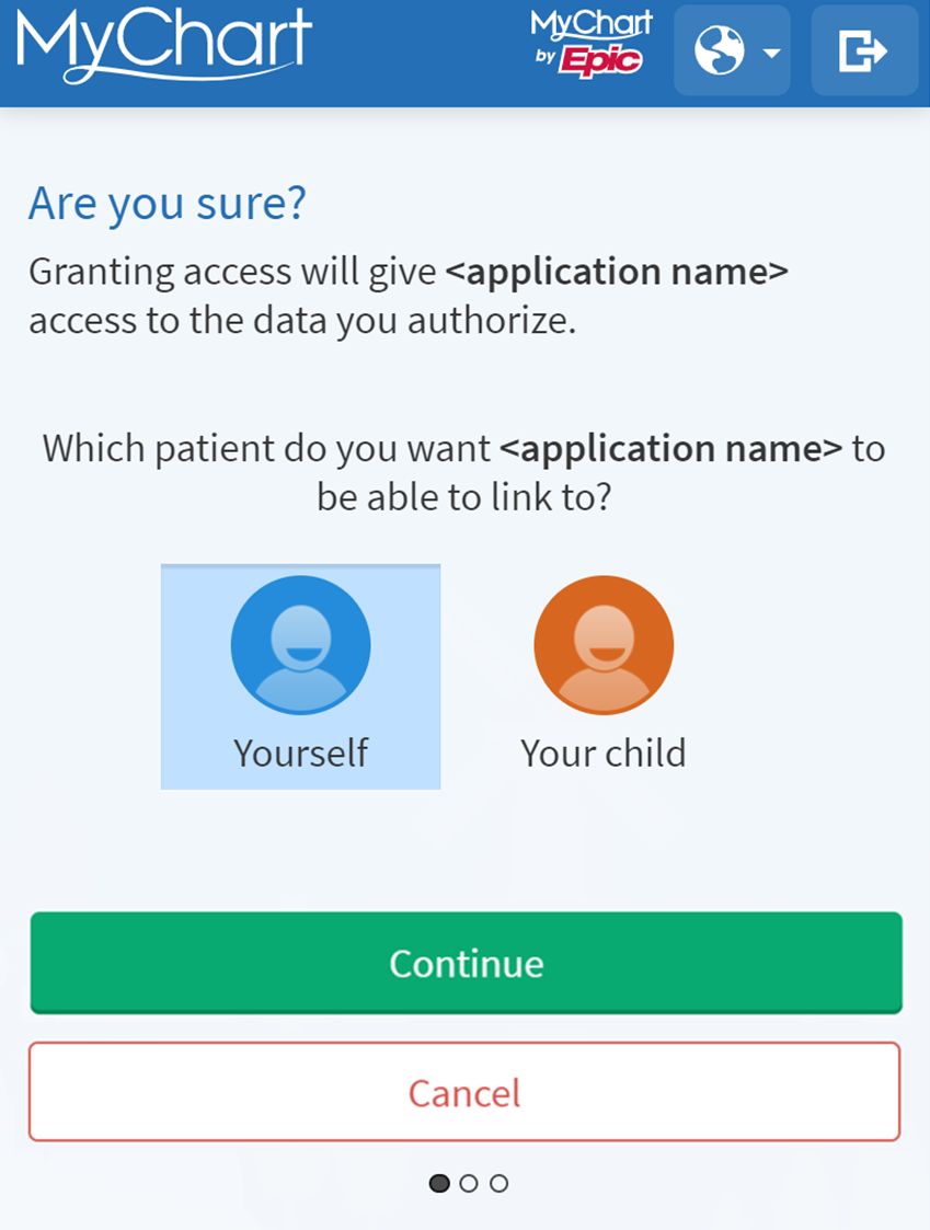 A patient authorizing an app to access their records through Epic MyChart